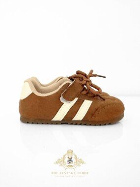 NWT Cute Boys Sneakers Children's Shoes Kicks Athletic Sports Stripes Brown 1